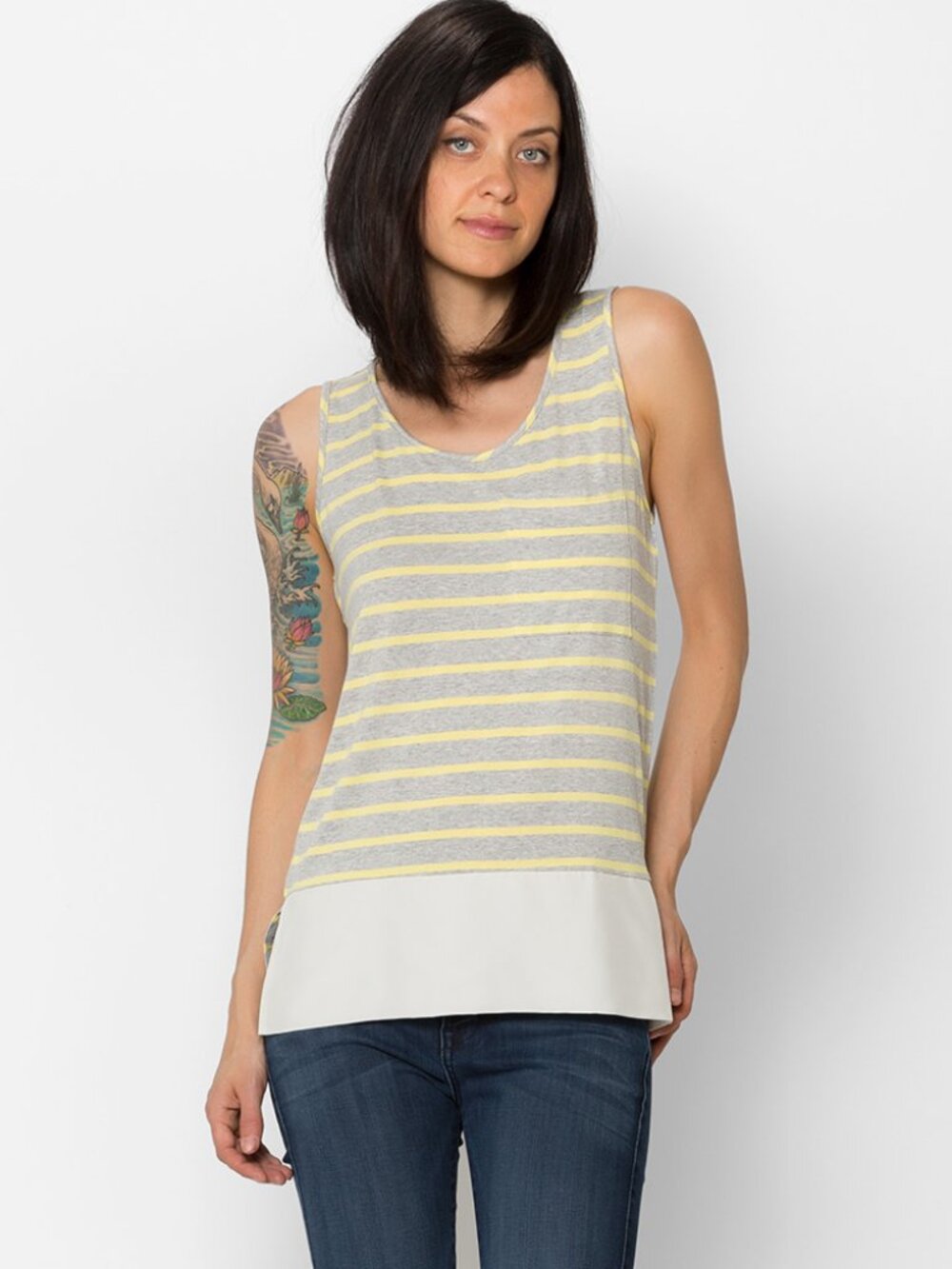 NWT Amour Vert Women's Candela Tank Top Yellow Stripe Size L